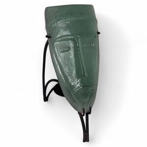 Vintage Glass Face Mask in Metal Votive Holder